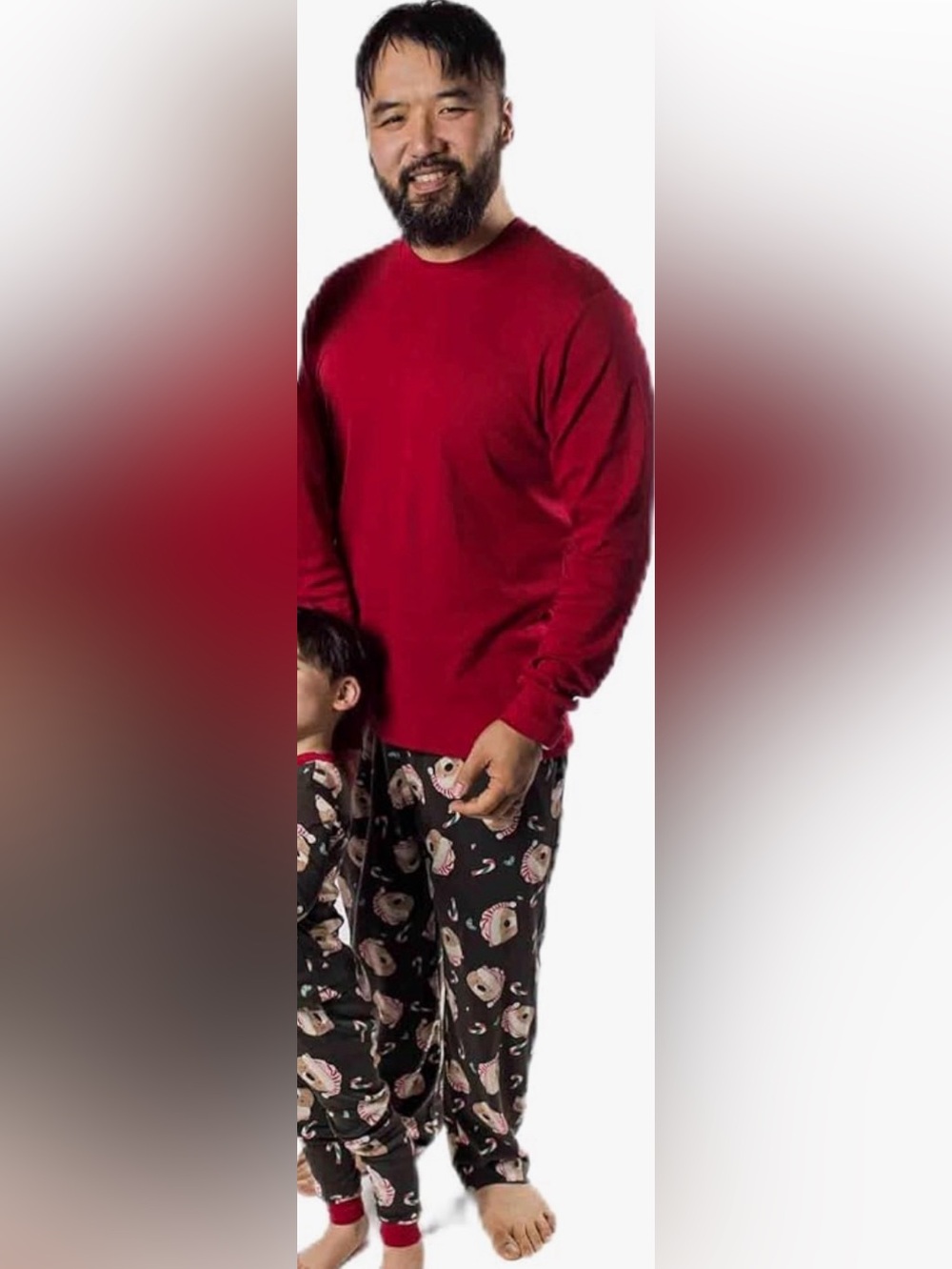 MENS - Burts Bees Candy Cane Bear Red & Black Holiday Pajama Set. Mens Small